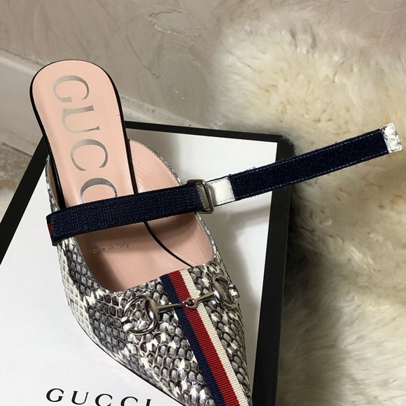 Gucci Horsebit Web Python Leather Mules - Picture 7 of 10